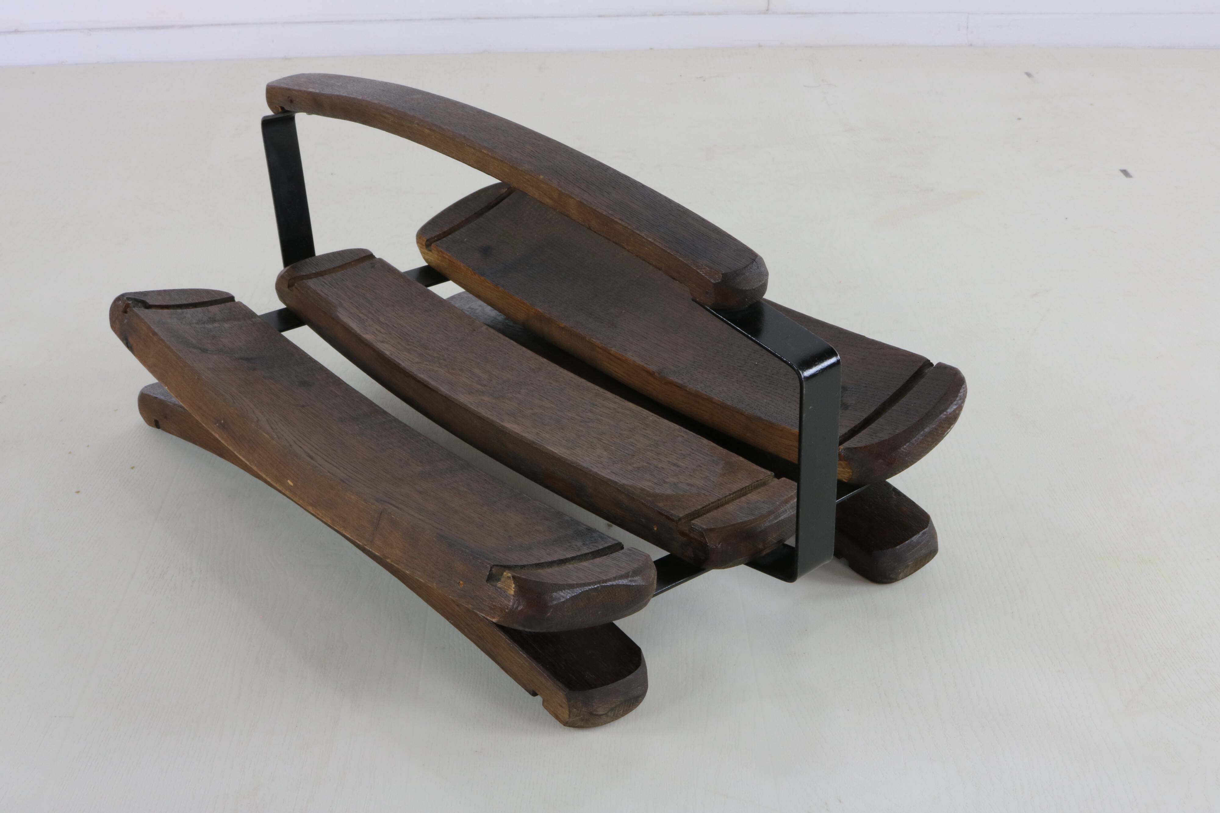 Seventies brutalist design wood basket
