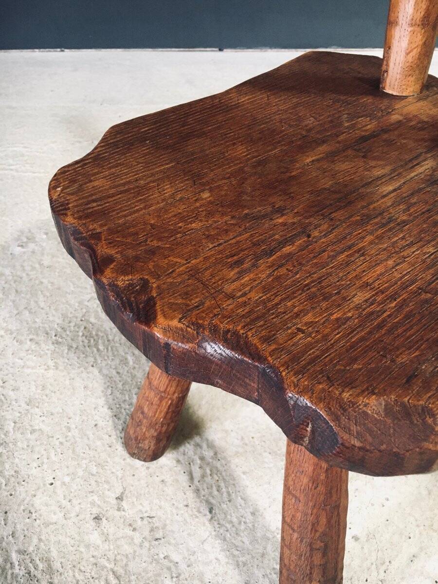 Rustic Alpine Hand-Carved Oak Chair, France, 1920s