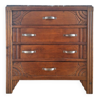Art Deco chest of drawers with marble top, vintage antique furniture
