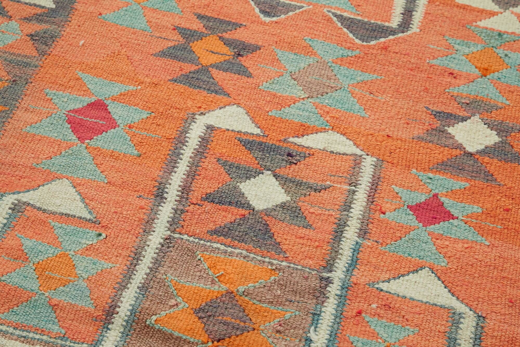 Turkish Handwoven Vintage Herki Kilim 103 cm x 338 cm