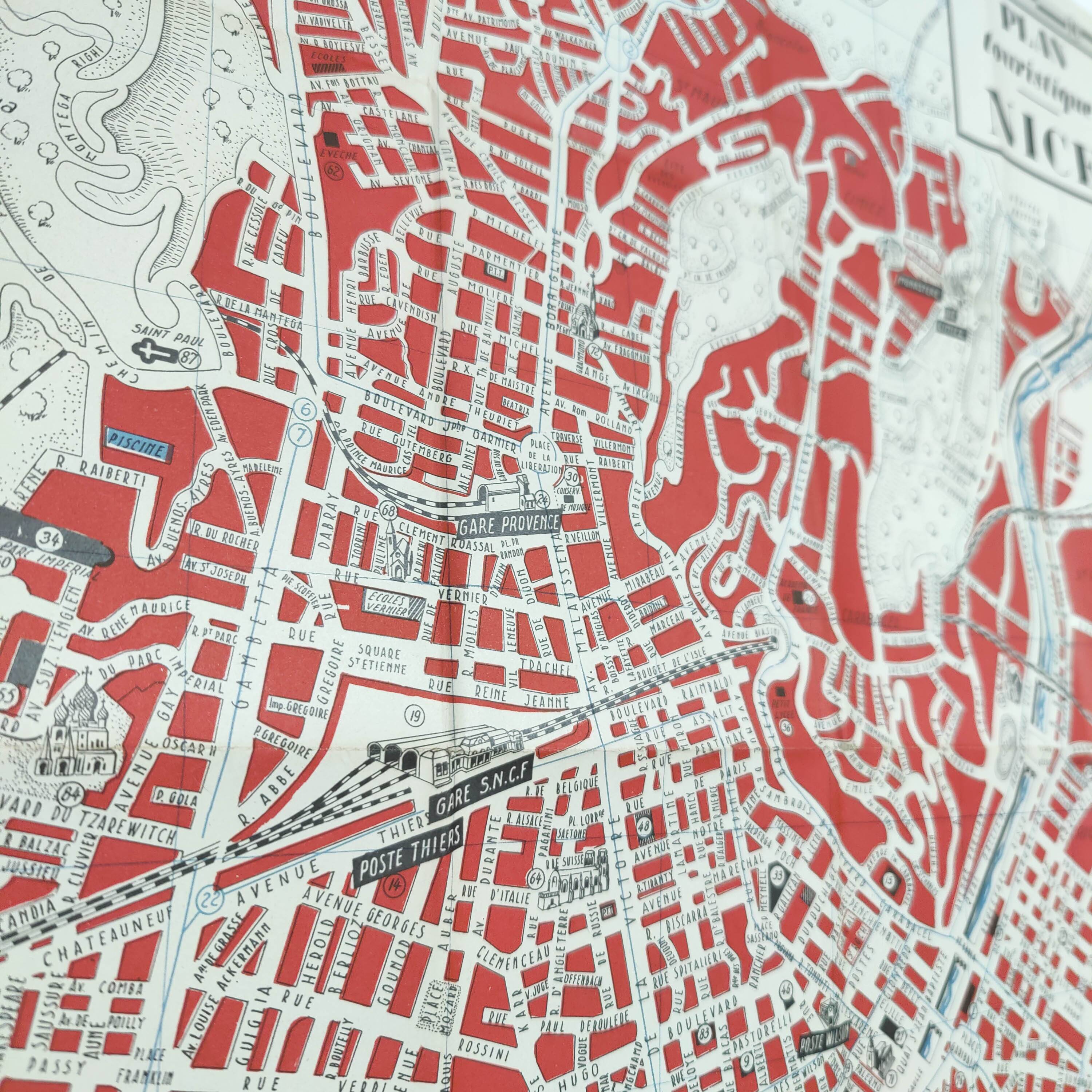 Tourist map of Nice 1950 French Riviera