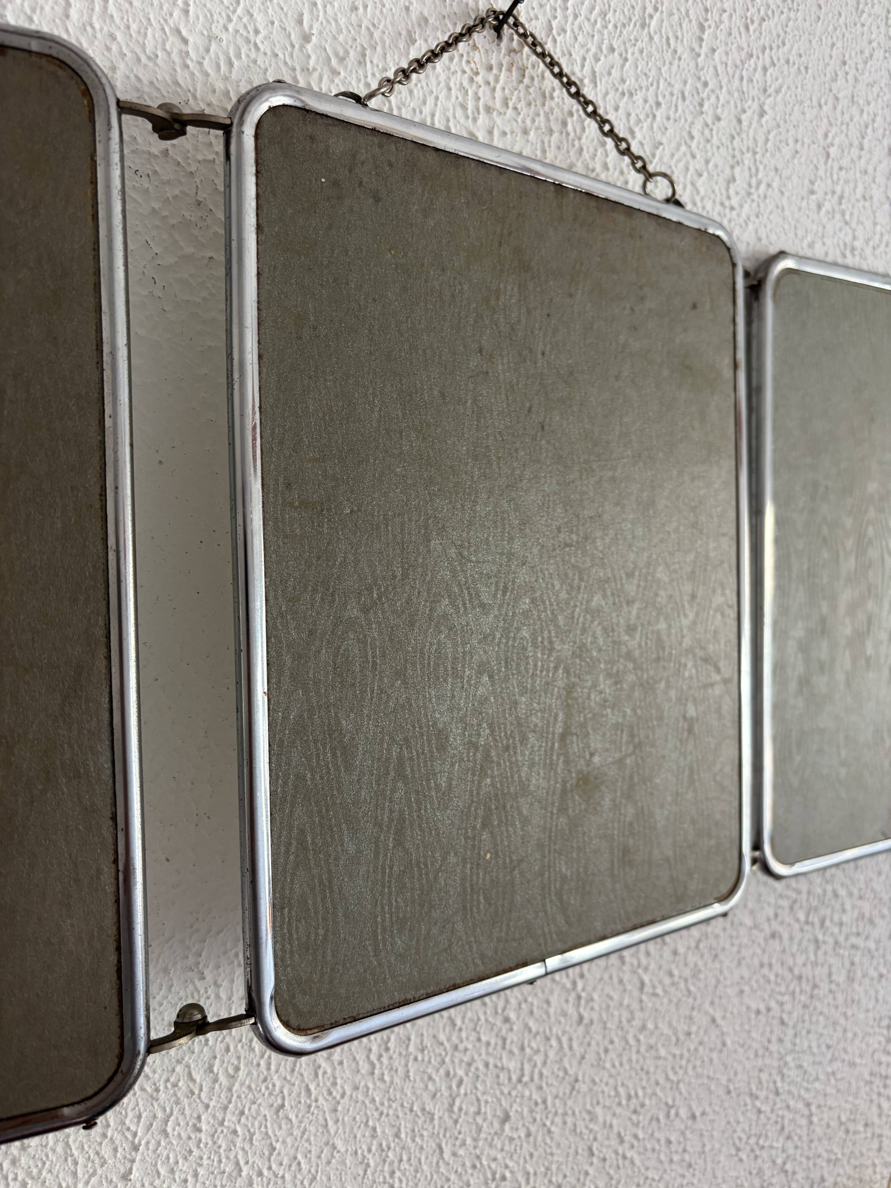 Vintage 1960 triptych barber mirror silvered Arpin - 28 x 70 cm