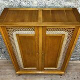 2 Door Wardrobe - Oak and Rattan - Compass Feet - Vintage 50/60's