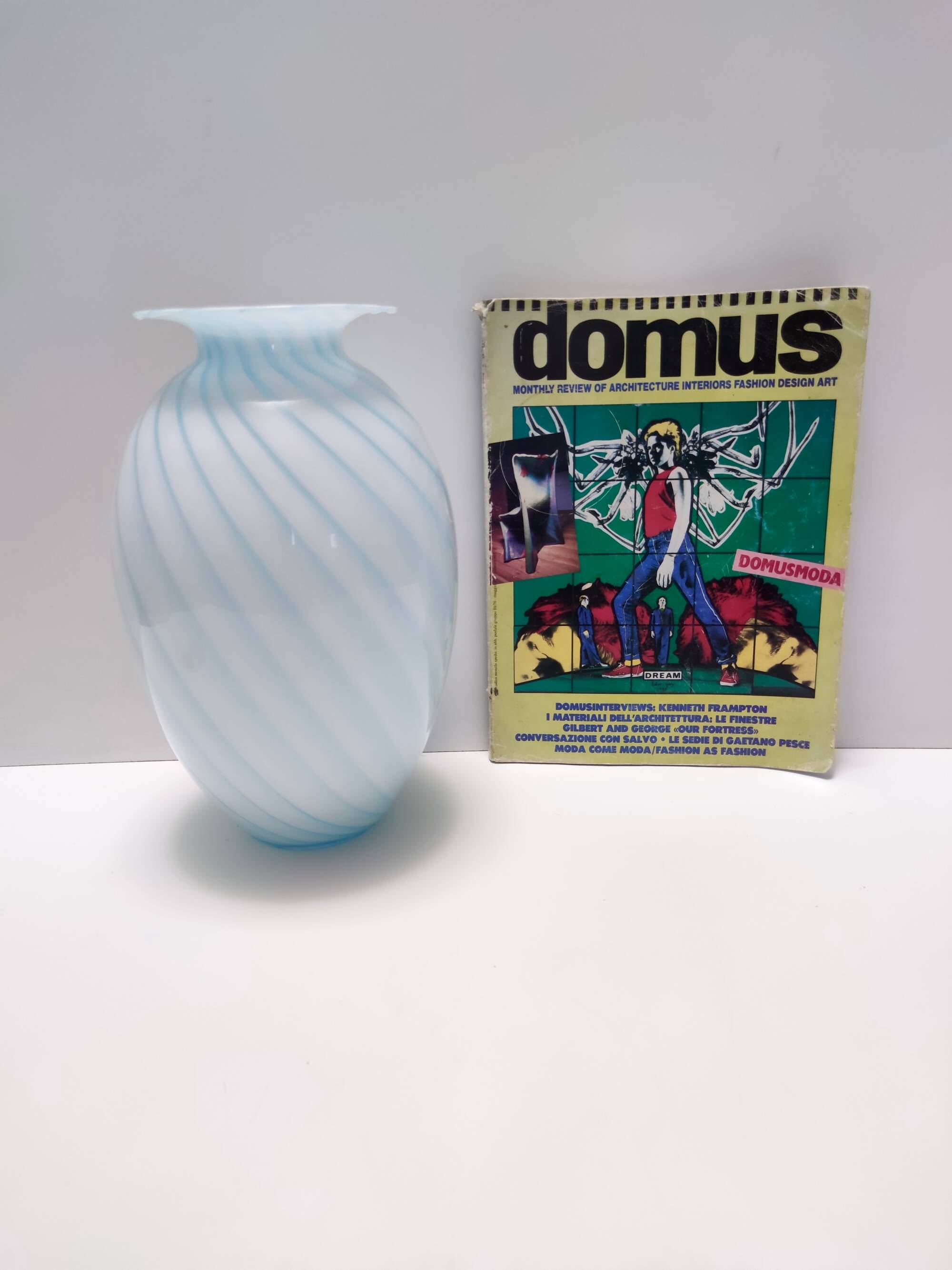 Murano Glass Vase with Light Blue and White Canes, Italy