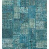 Handwoven anatolian contemporary 200 cm x 297 cm blue patchwork carpet