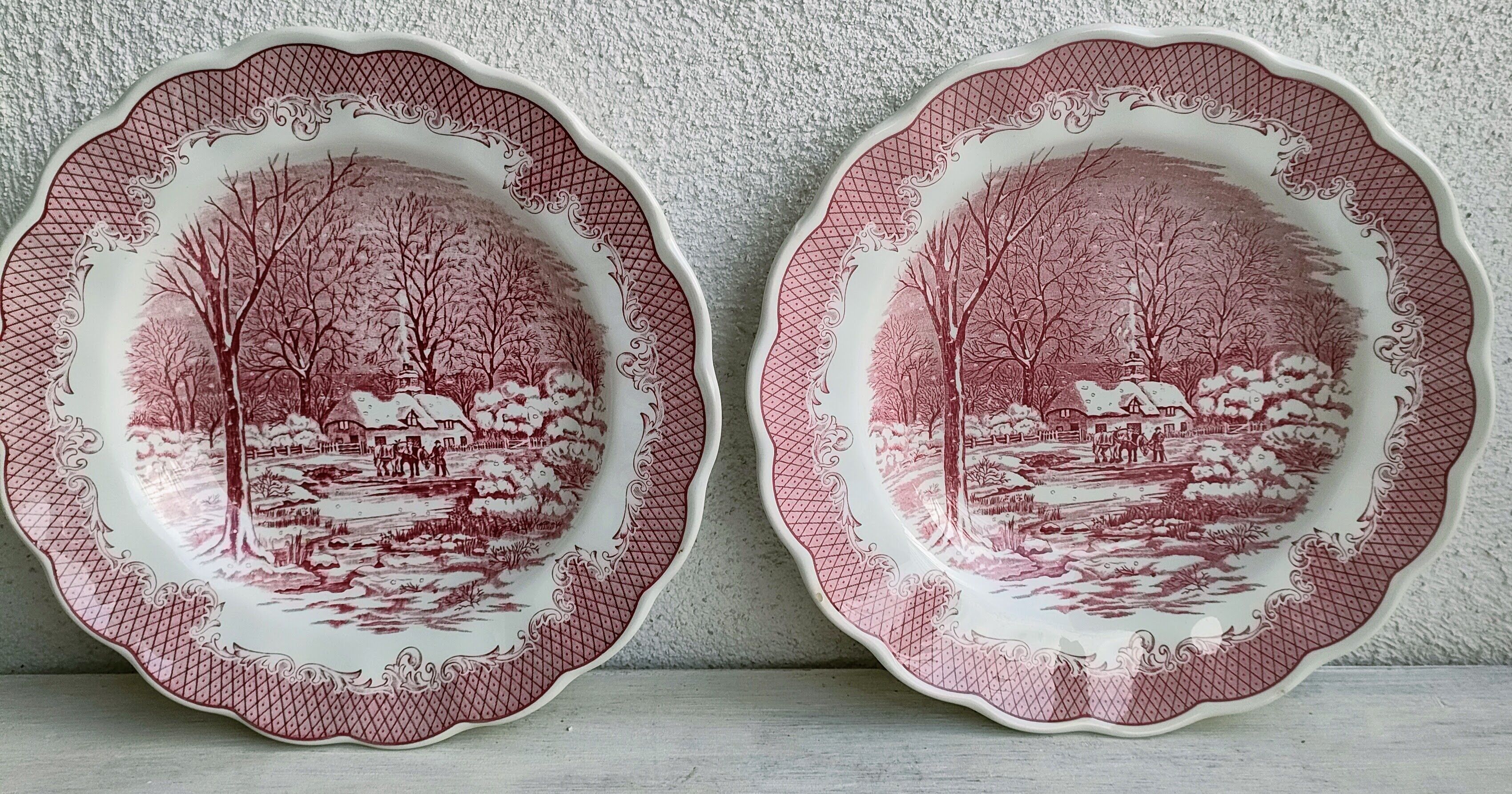 Set of 8 hollow plates landscapes iron earth