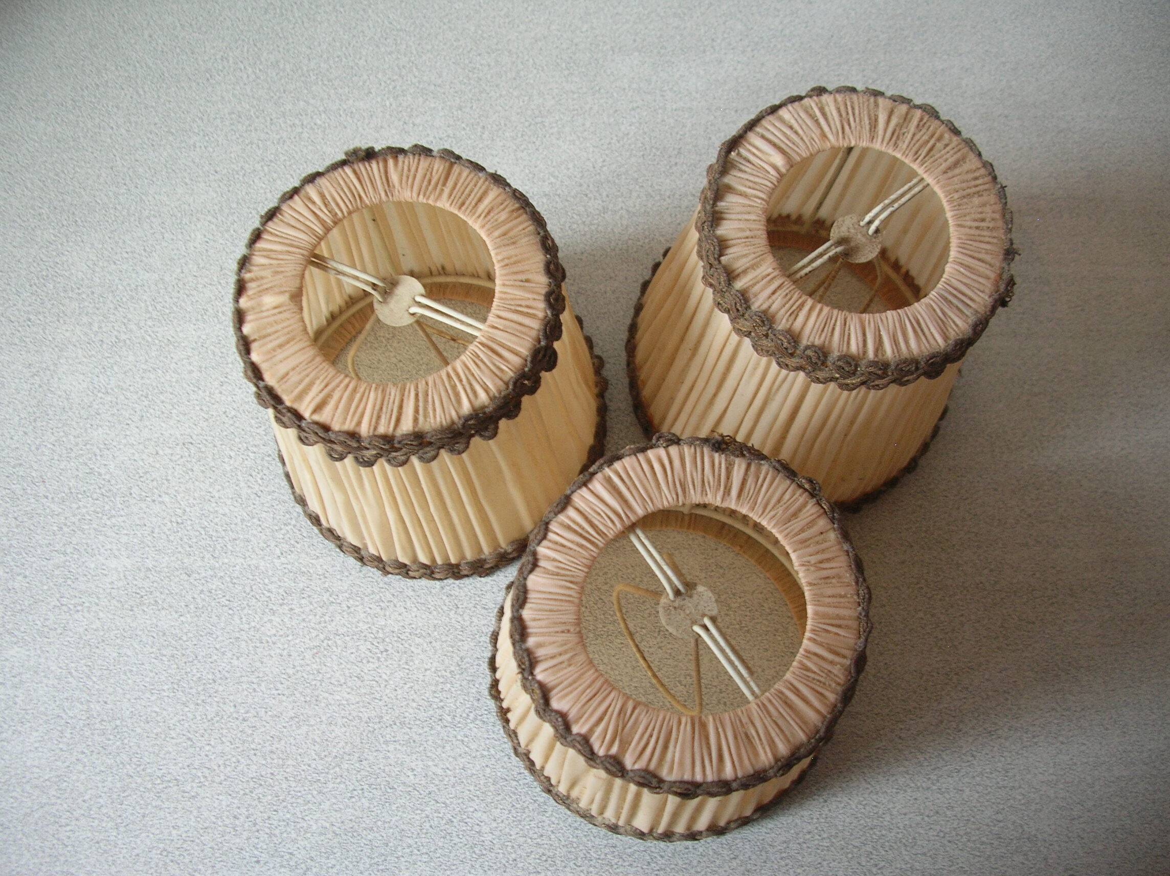 Set of 3 old pleated fabric lampshades clip-on model chandelier lamp lighting fixture n1