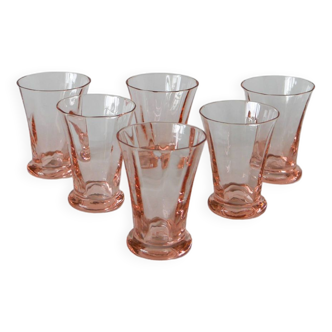 set of 6 pink art deco liqueur glasses 1970