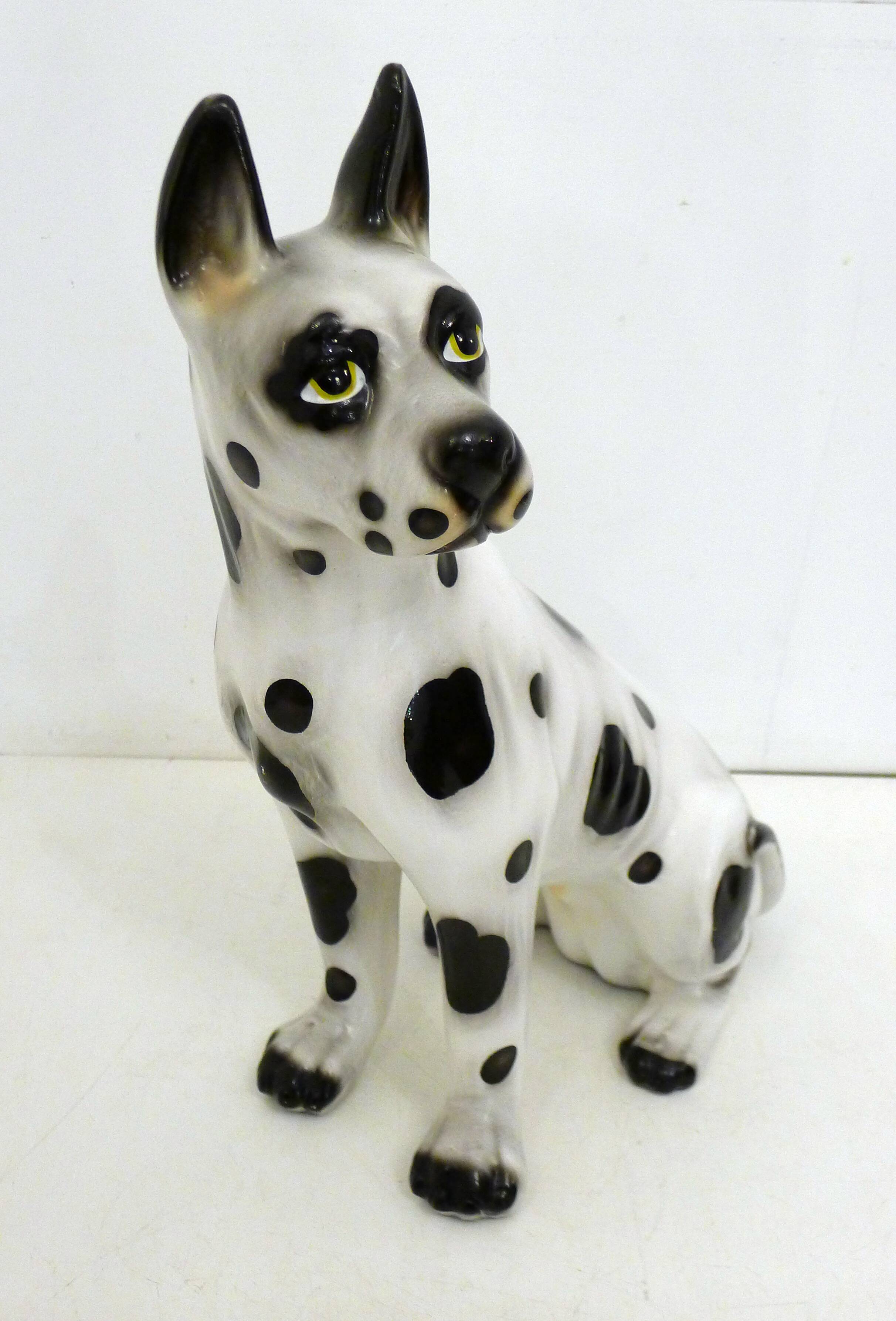 Large black and white ceramic dog (H 46 cm)