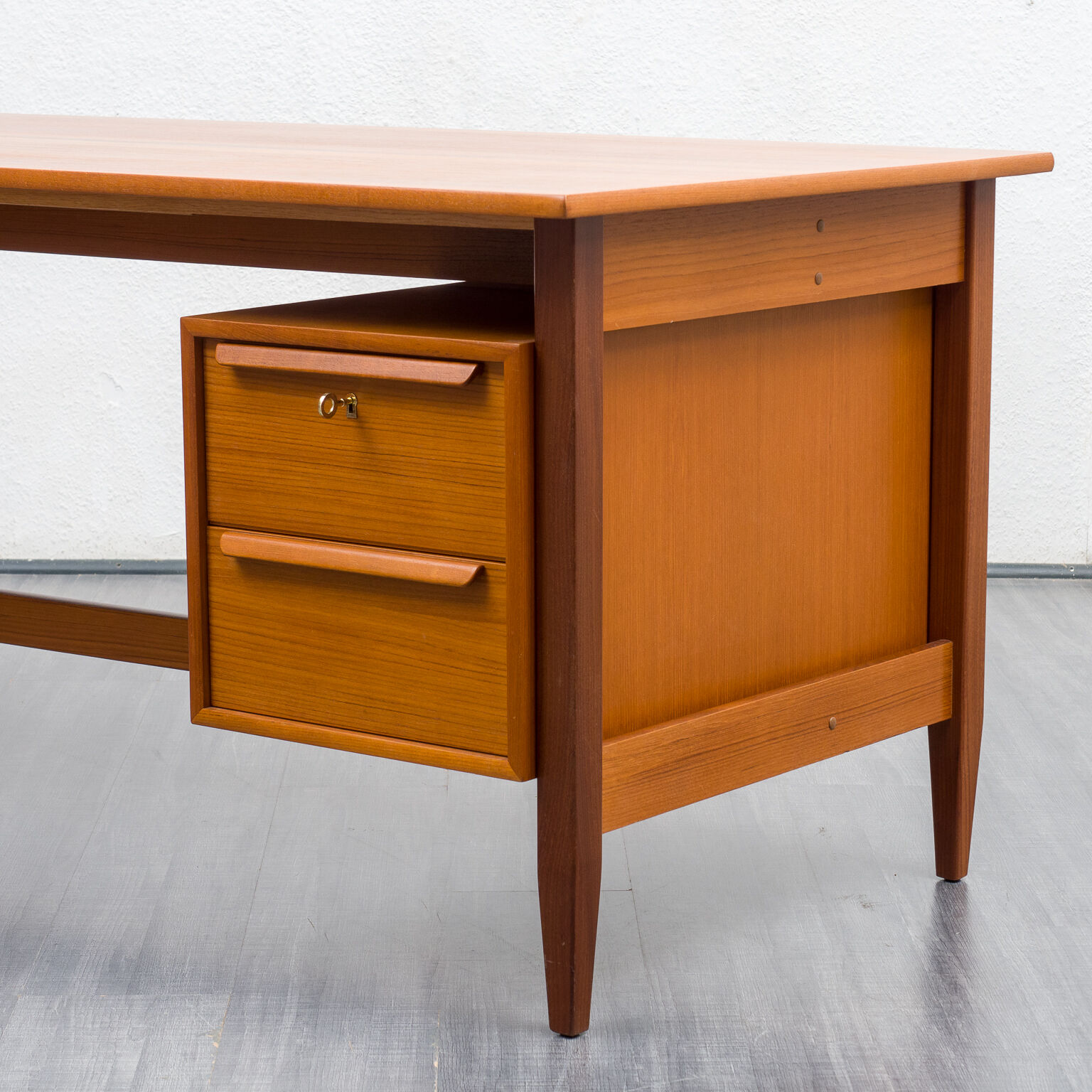 50s desk, teak, curved top, restored