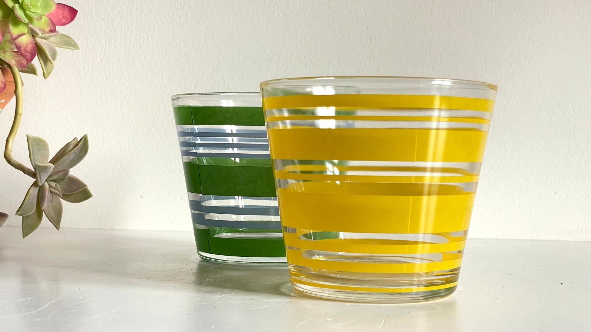 Pair of VINTAGE Silkscreened Glass Plant Pots