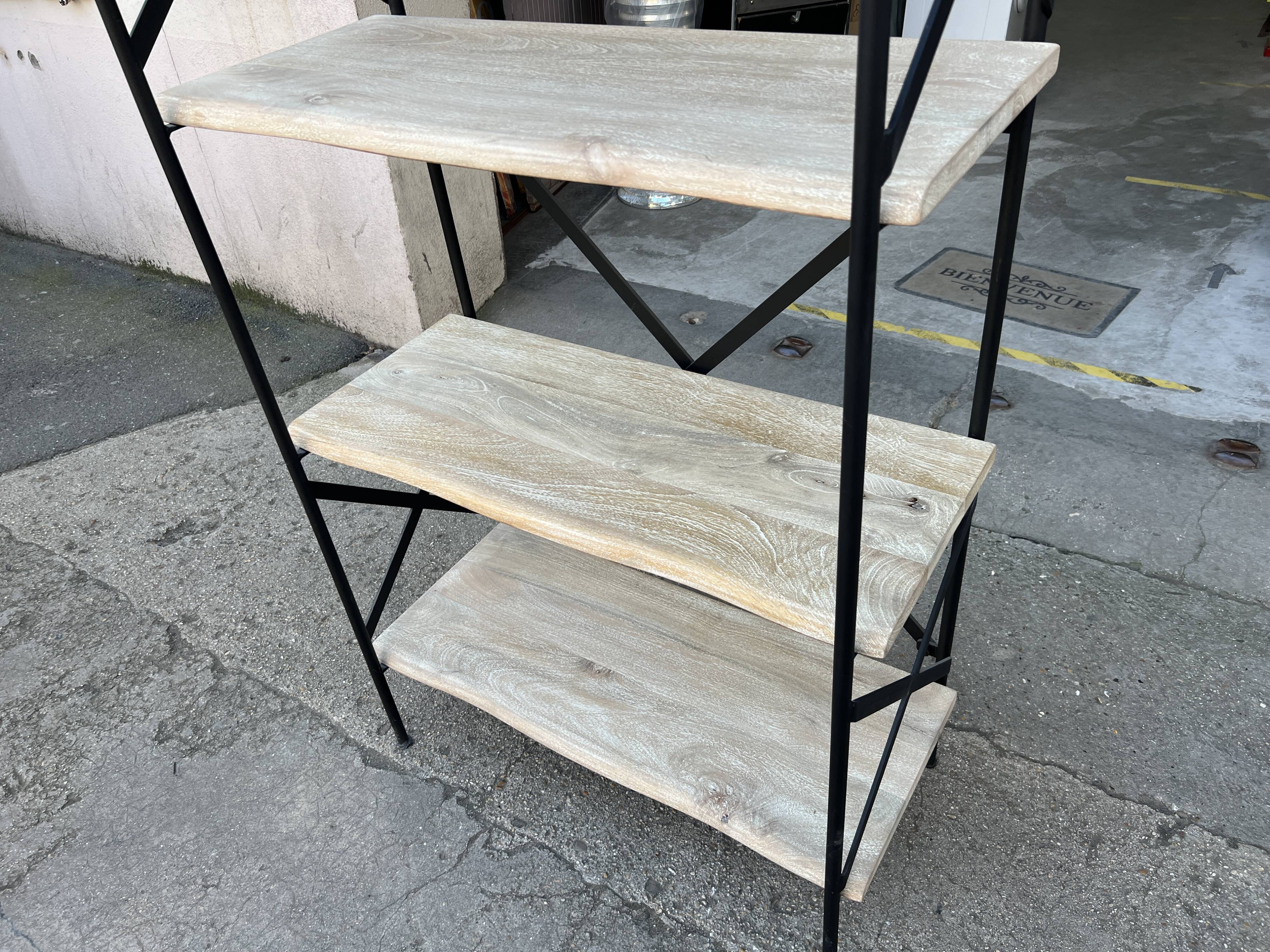 Industrial-style shelf in light wood and cast iron