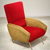 Red and mustard yellow fabric armchair in 1970s style