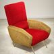 Red and mustard yellow fabric armchair in 1970s style