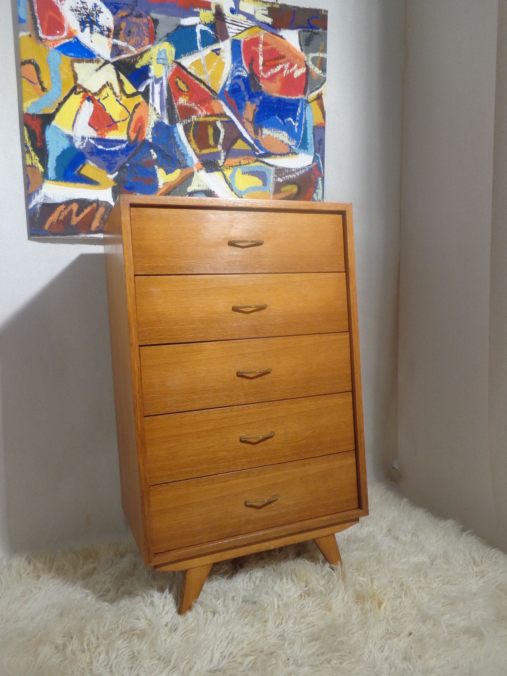 Commode chiffonnier vintage des années 60 bois clair