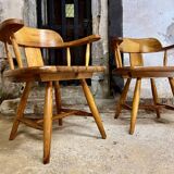 Pair of old pine armchairs