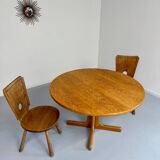 Antique round Scandinavian dining table from the 70s with 1 solid wood extension