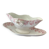 Ancienne saucière à plateau Guirlande de roses Gien