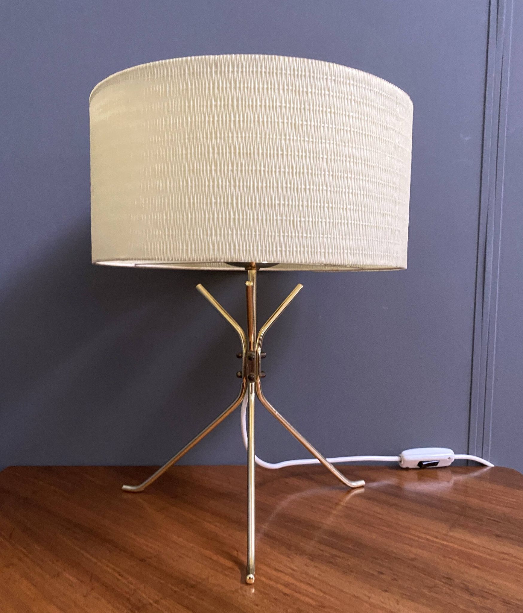 Brass lable lamp with round shade 1960s