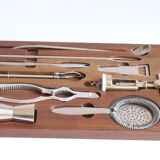 Teak wooden cocktail bar tool set, 1960s.