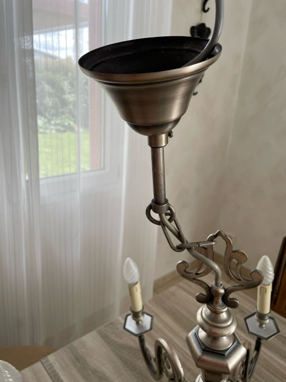 Lustre with 6 arms by Deknudt in patinated metal