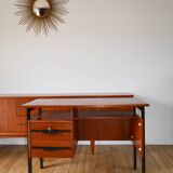 Bureau scandinave en placage chêne métal noir, Design Moderniste, 1960