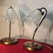 bedside lamp brass wood and glass 1970 to 80, traces of normal use, photo