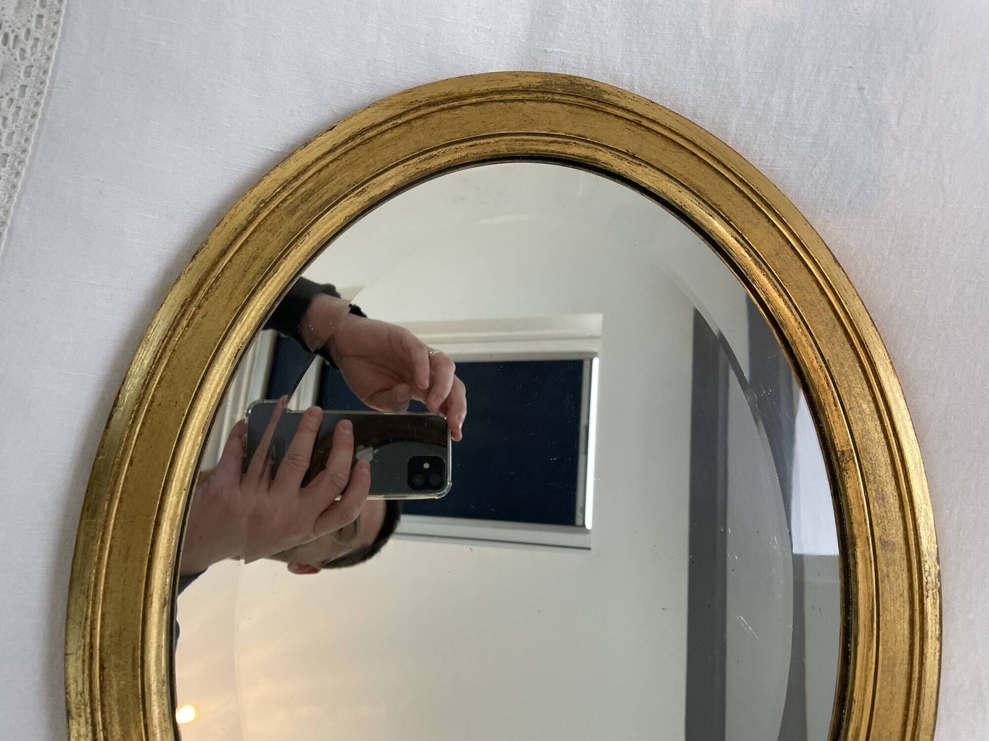 Large wooden mirror - oval - beveled - France - French decoration