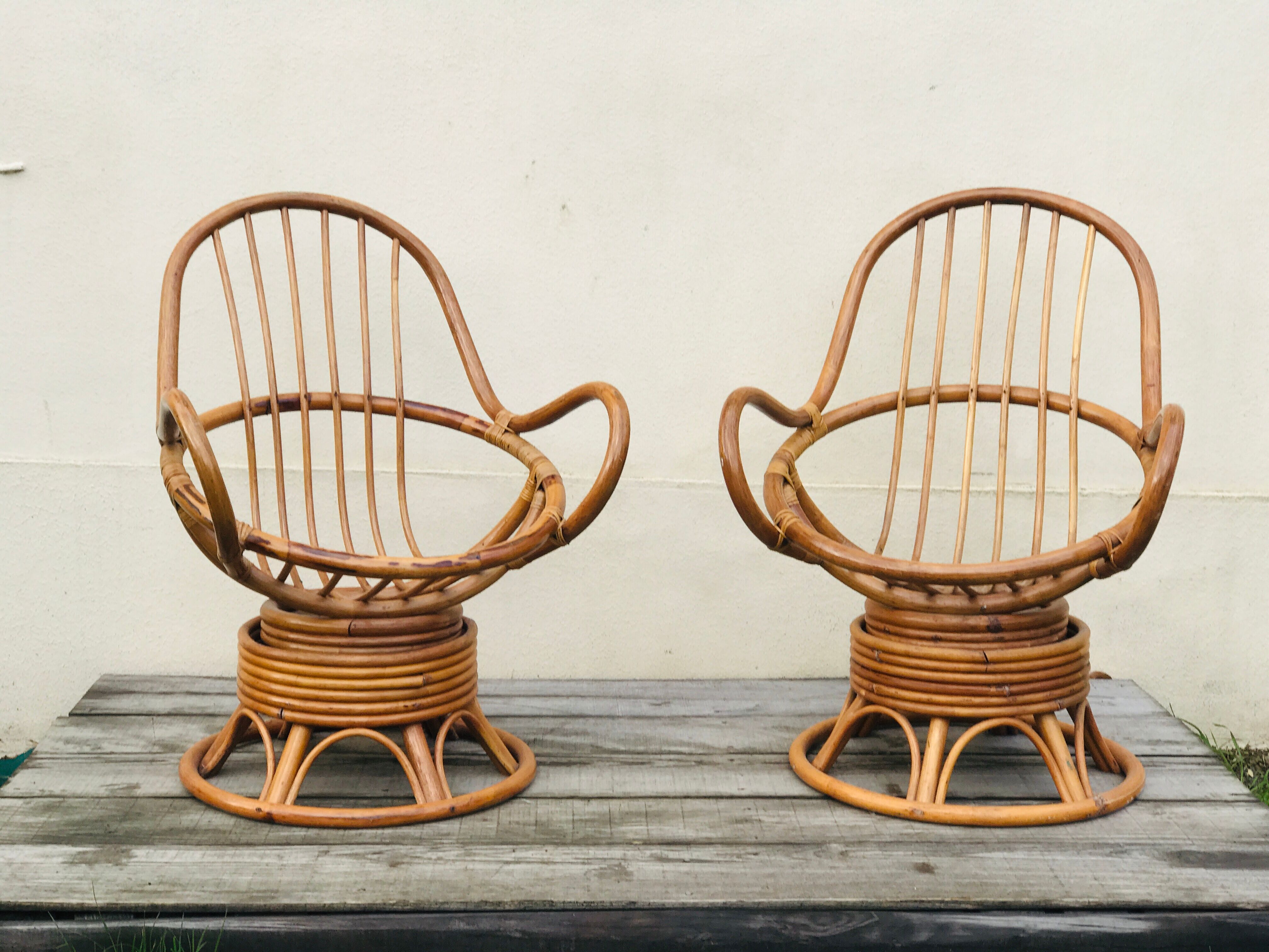 Pair of bamboo armchairs