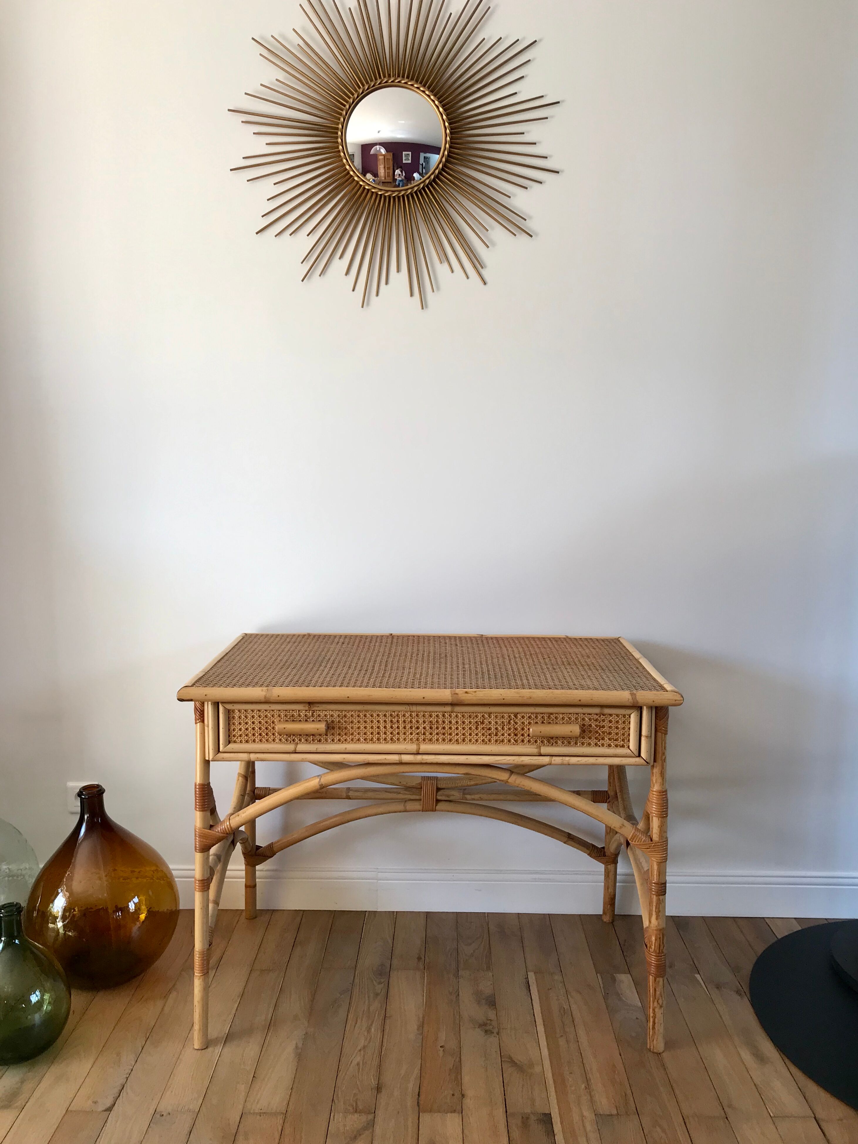 Rattan desk and canework 50s
