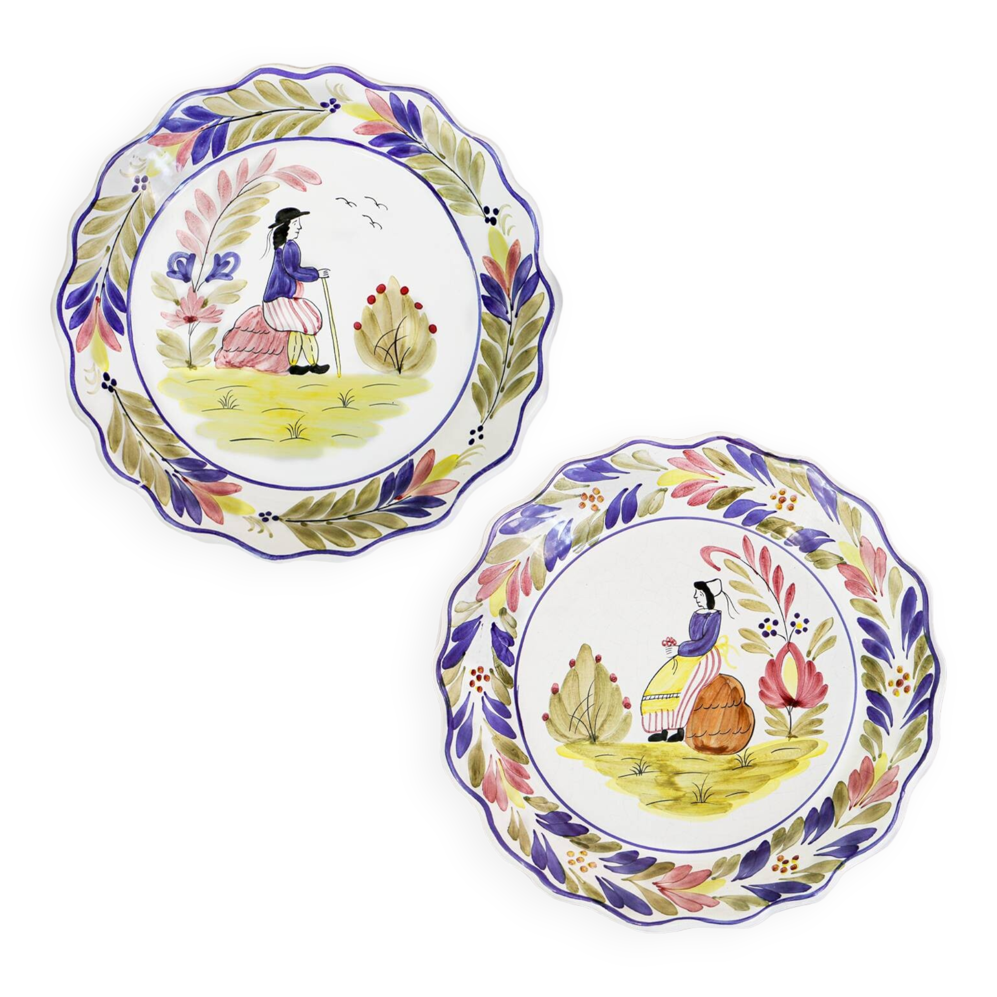Set of Two Vintage Majolica Plates, Mister and Missus