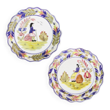 Set of Two Vintage Majolica Plates, Mister and Missus