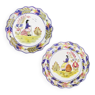 Set of Two Vintage Majolica Plates, Mister and Missus