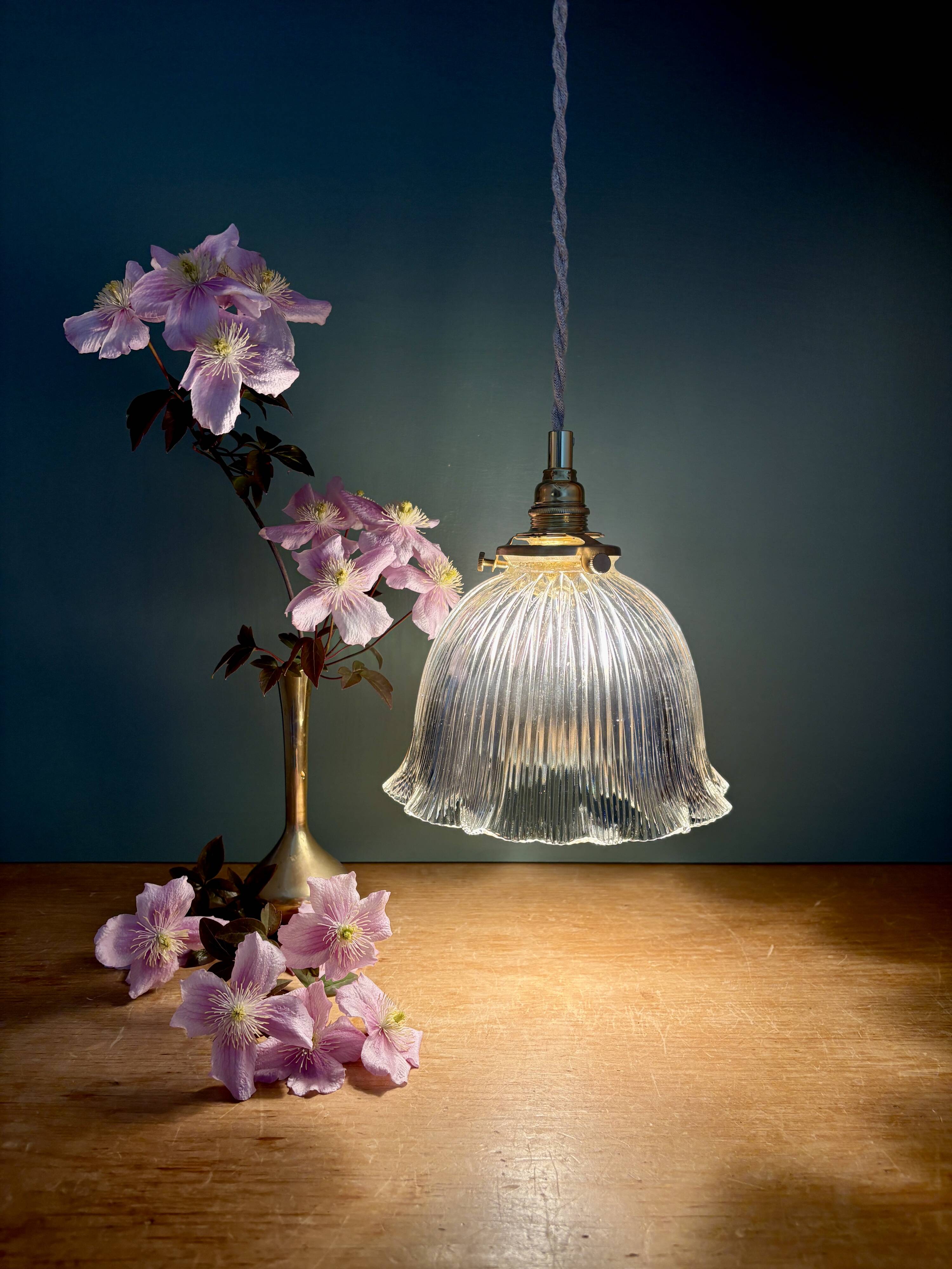 Vintage glass holophane pendant light