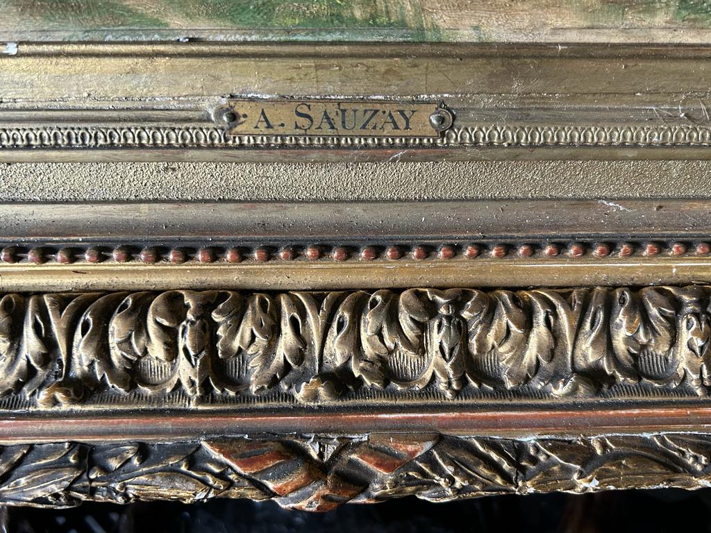 Adrien Jacques Sauzay (1841-1928) The entrance to the village - oil on mahogany panel