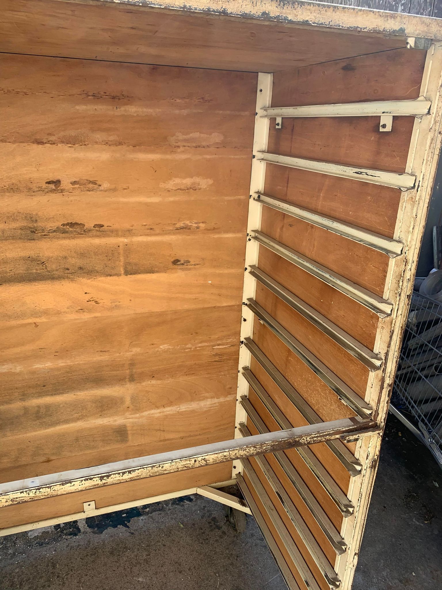 Old furniture by trade bakery bread trolley cabinet iron and wood