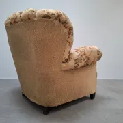 1930s Czech Art Deco Floral Upholstered Wingback Armchair