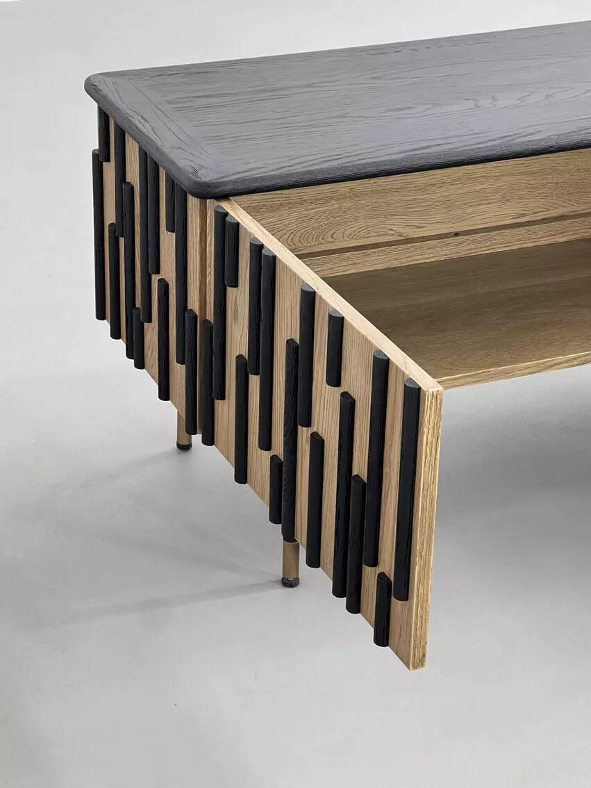 TV cabinet / Low sideboard in natural wood and blackened wood