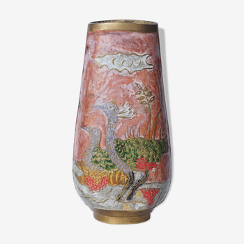 Vase Indien gravé avec oiseaux