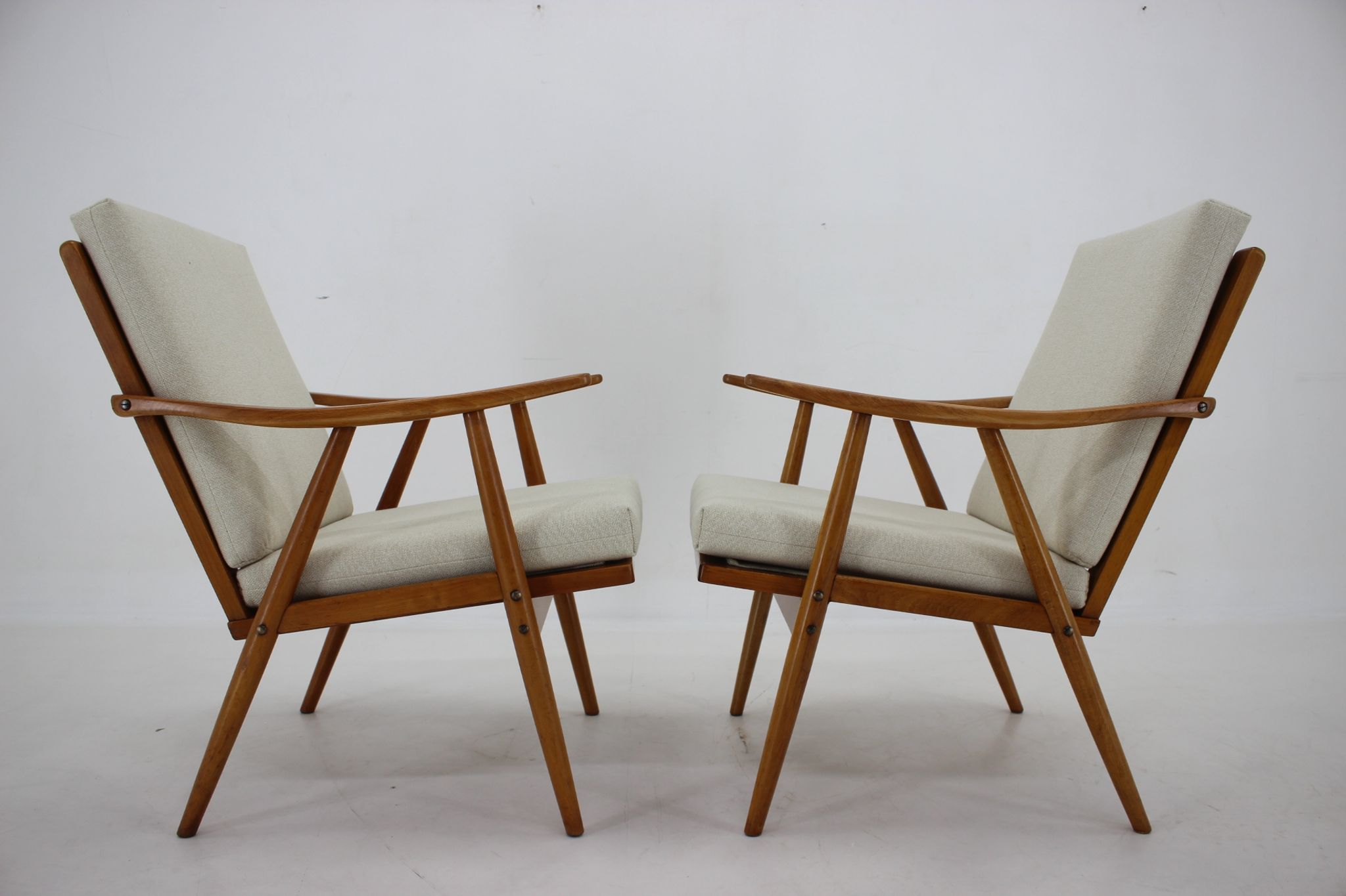 1970s pair of beech armchairs, czechoslovakia