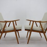 1970s pair of beech armchairs, czechoslovakia