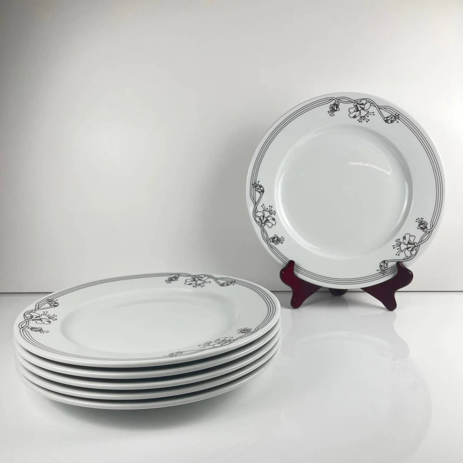 Set de 6 assiettes plates "Elysa", Sarreguemines, 1980-90