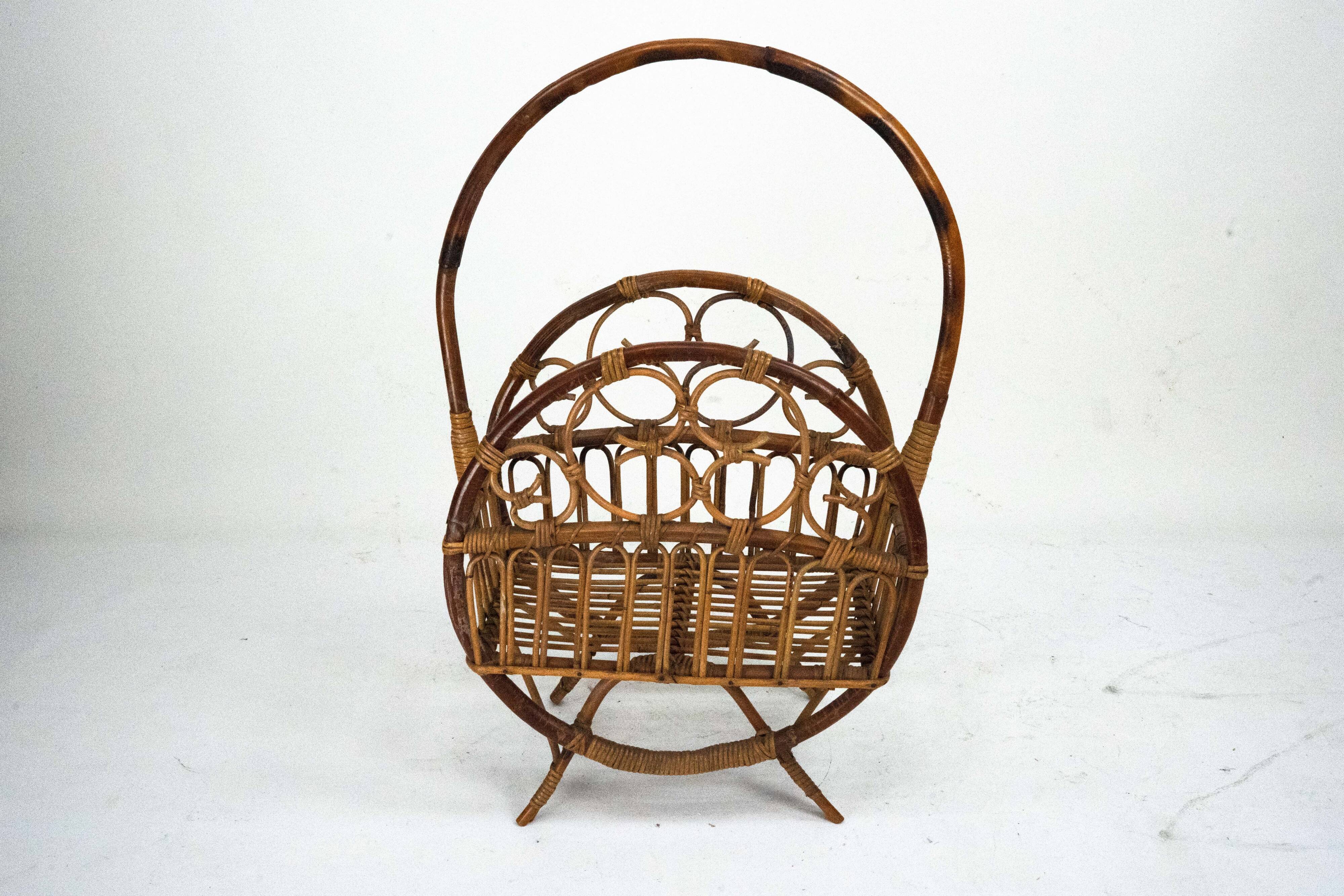 Italian Bamboo & Rattan Magazine Rack, 1950s