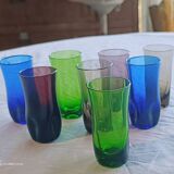 8 verres à liqueur, verre fumé, verrerie de Portieux, 1970's