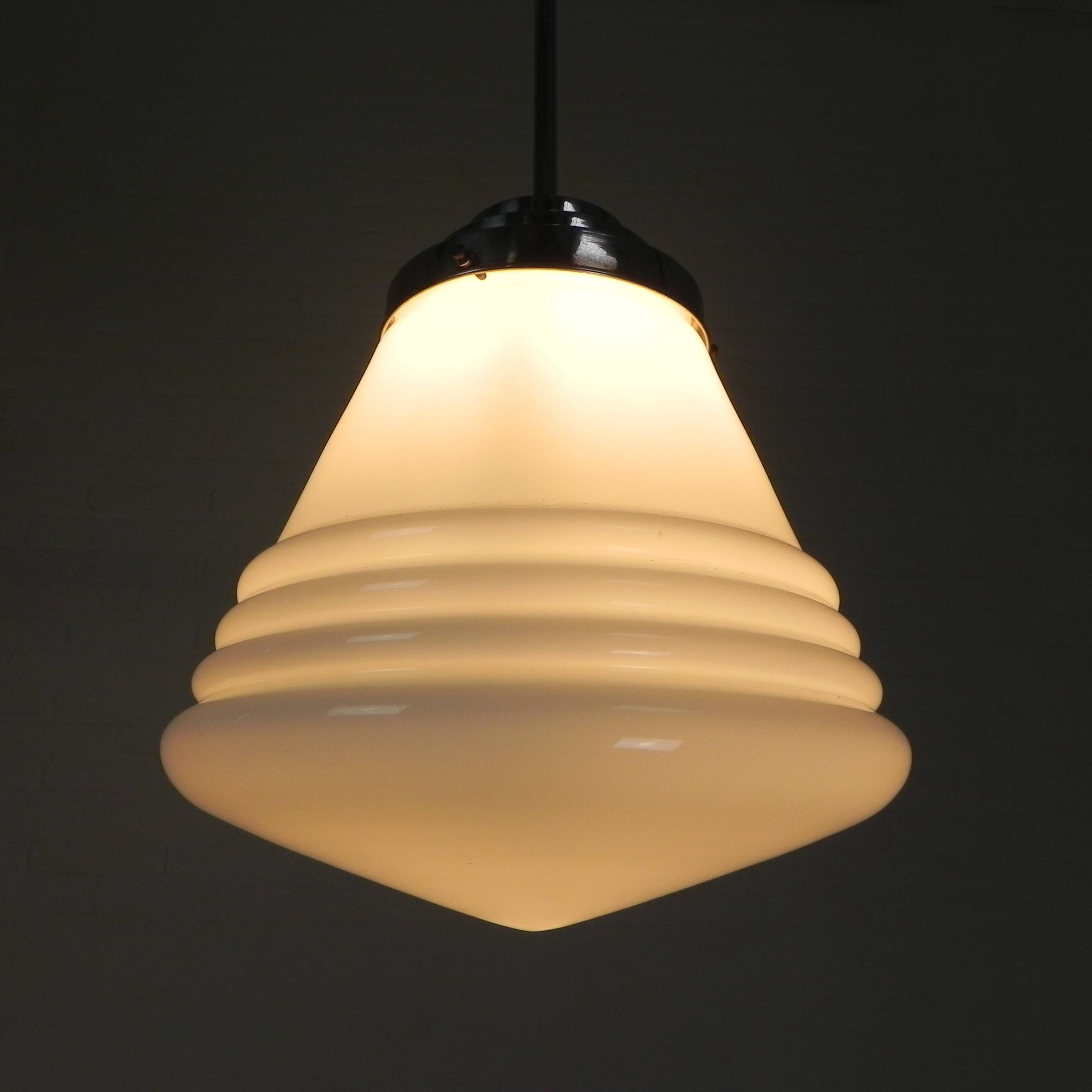 Art Deco pendant lamp with ribbed white globe, 1930s