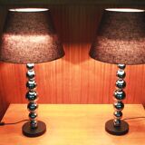 Pair of contemporary lamps chrome foot and lampshade XXth.