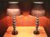 Pair of contemporary lamps with chrome base and 20th-century shade.