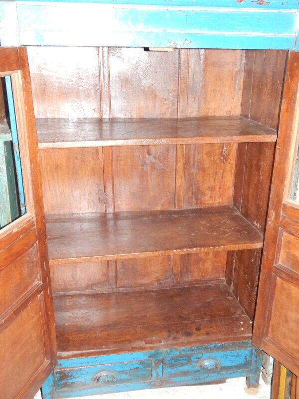 Wardrobe buffet blue cupboard glass wood old teak