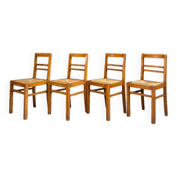 Série de 4 chaises paillées vintage