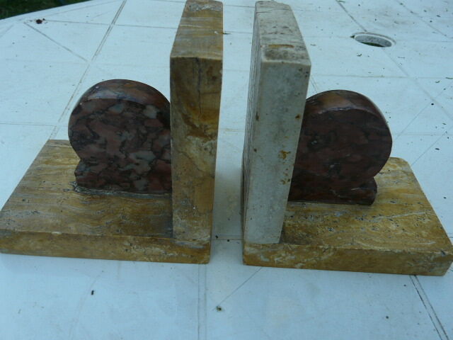 Pair of art deco book greenhouses in marble and travertine